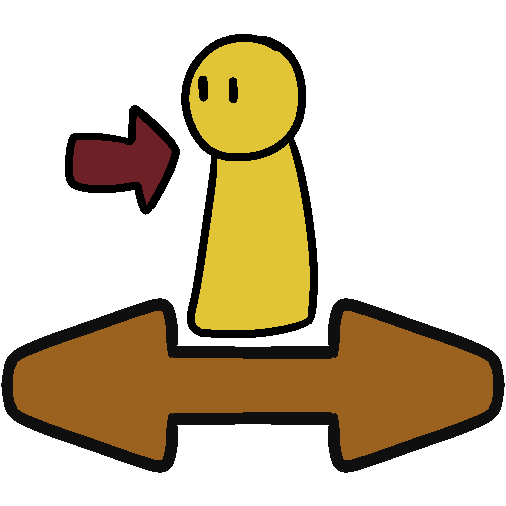 A yellow figure standing above an orange double sided arrow.